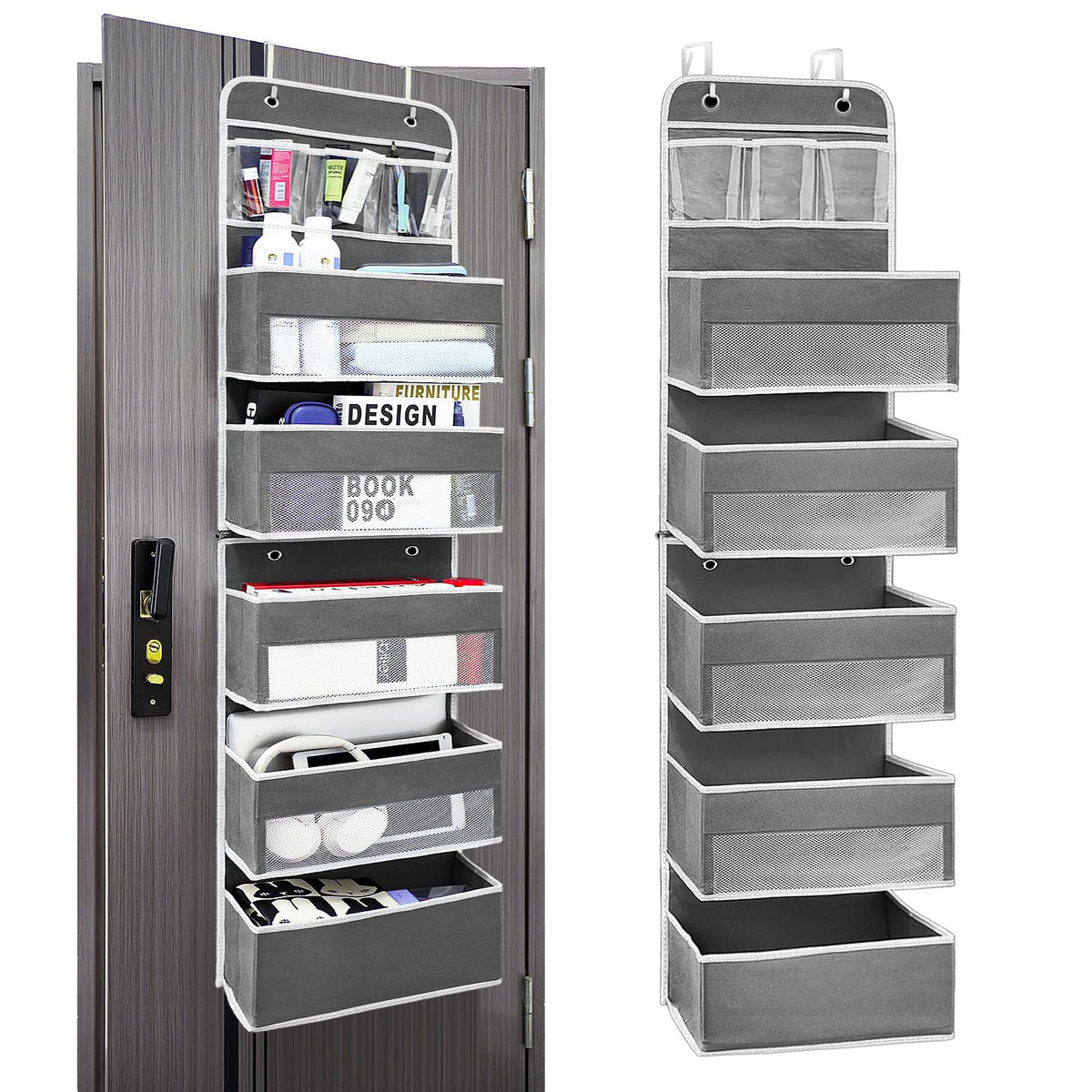 Over the Door Organizer 4 Shelves & 4 Side Pockets, Hanging Door Storage