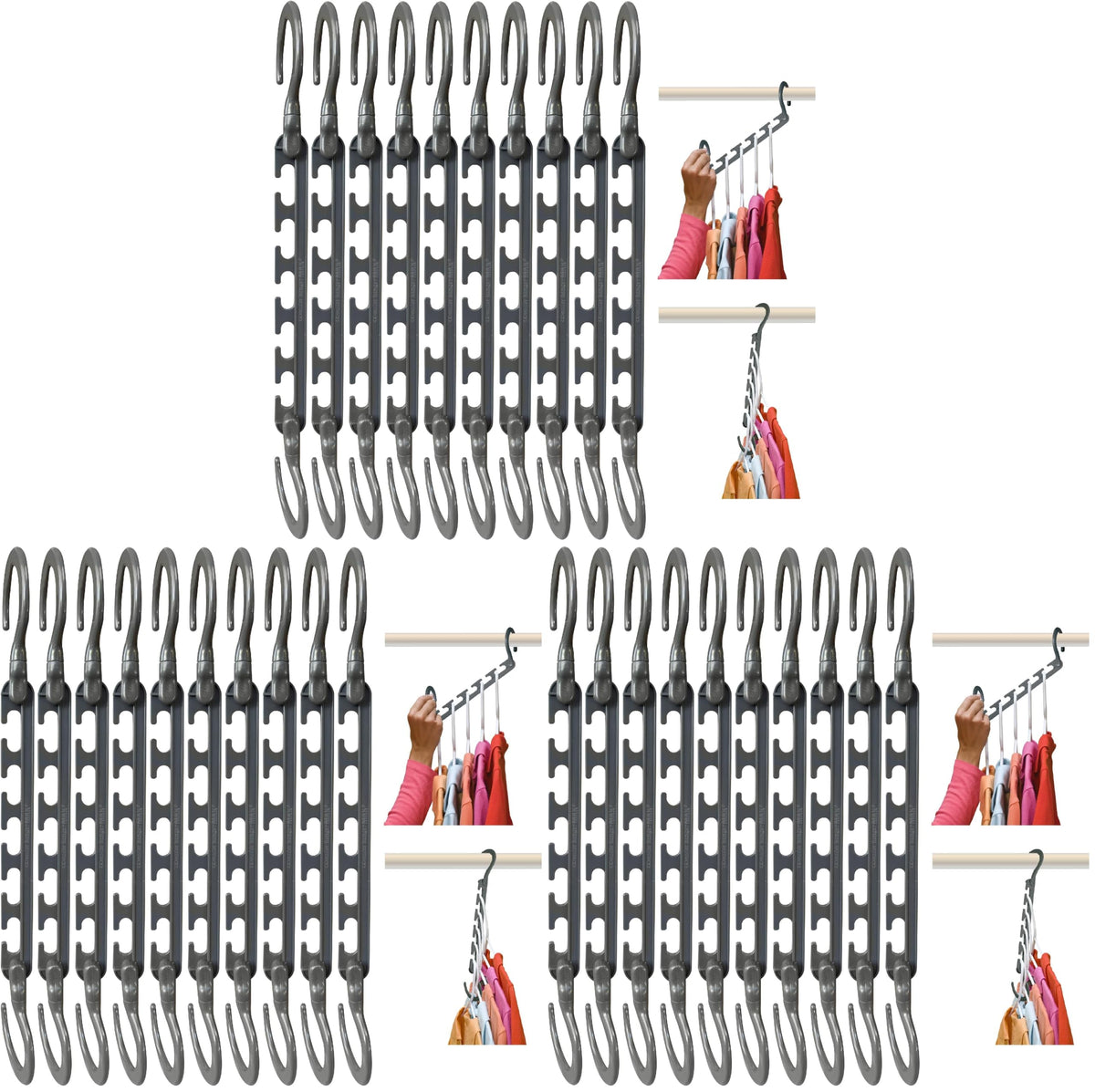 Wonder Hanger Max Space Saving Closet Hangers, 10-Pack, 360° Swivel, Grey