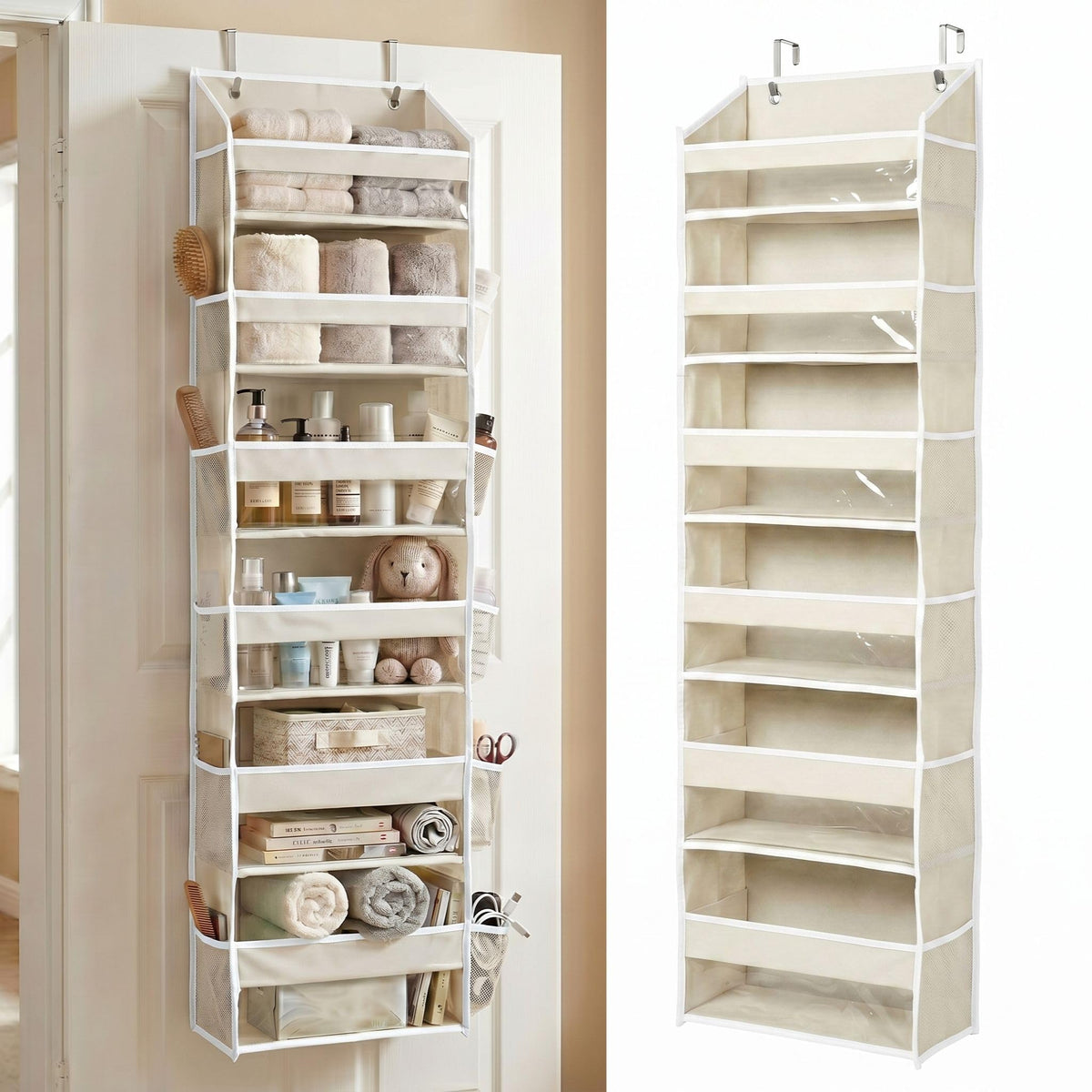 HOMELUX THEORY Over the Door Organizer, 6-Tier, 100D Fabric, Ivory 1pc