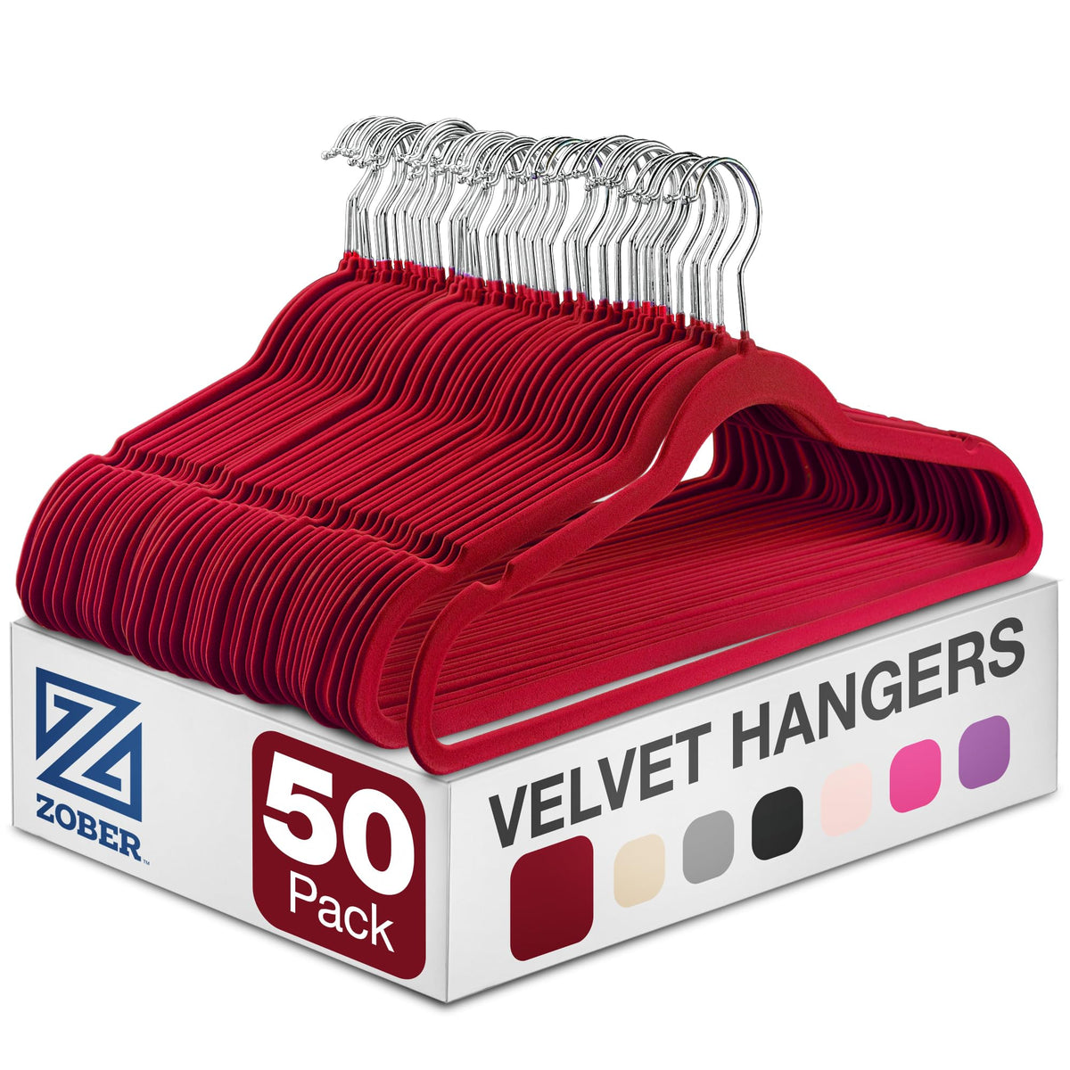 Zober Black Velvet Hangers 50 Pack, Slim Non Slip Clothes Hangers