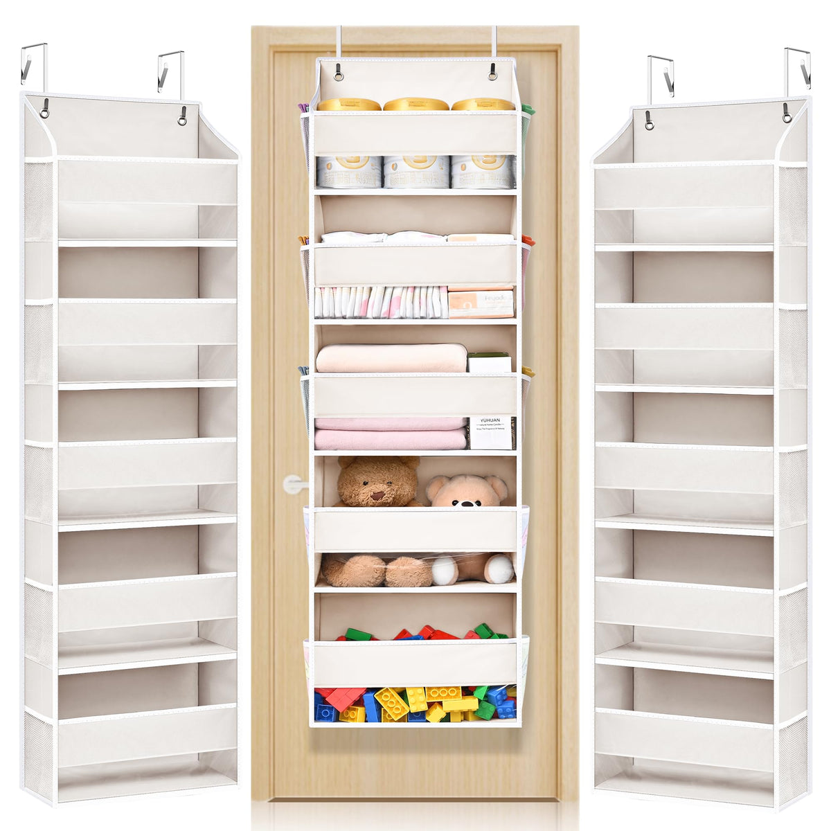 ULG 1 Pack Over Door Organizer with 5 Large and 10 Mesh Side Pockets, 44 lbs Weight Capacity Hanging Storage with Clear Window Kids Toys, Shoes, Diapers, Dark Grey, 5 Layers
