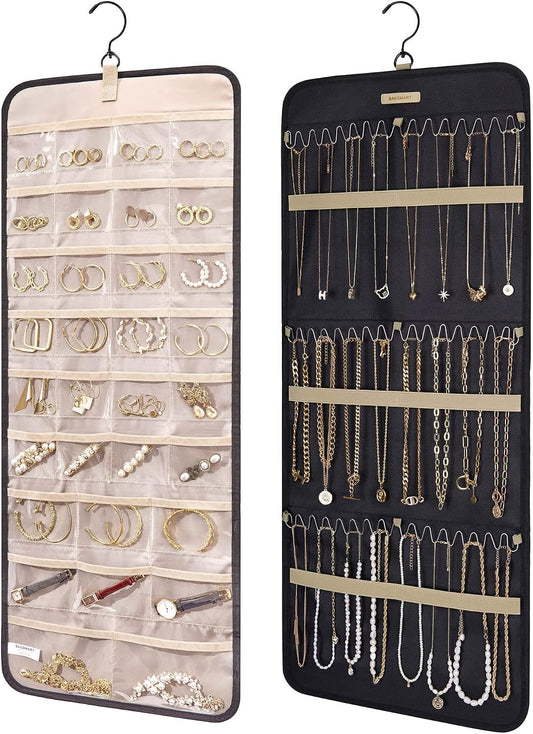 BAGSMART Hanging Jewelry Organizer Necklace/Earring/Ring 2-Sided L Black