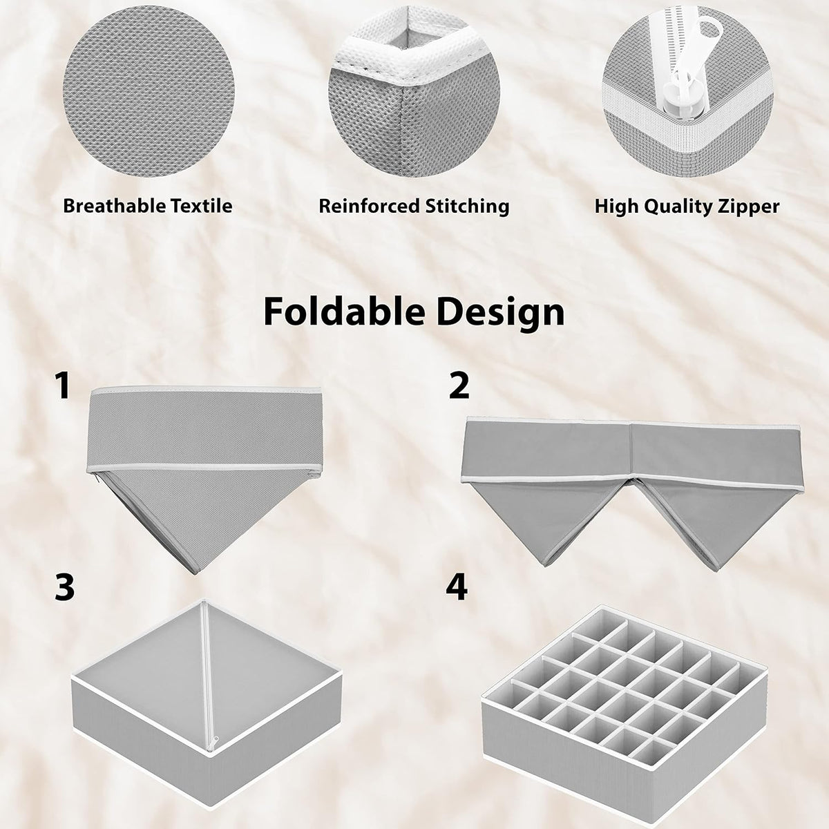 Simple Houseware 4-Pack Drawer Organizer Set for Underwear/Socks/Bra, Gray