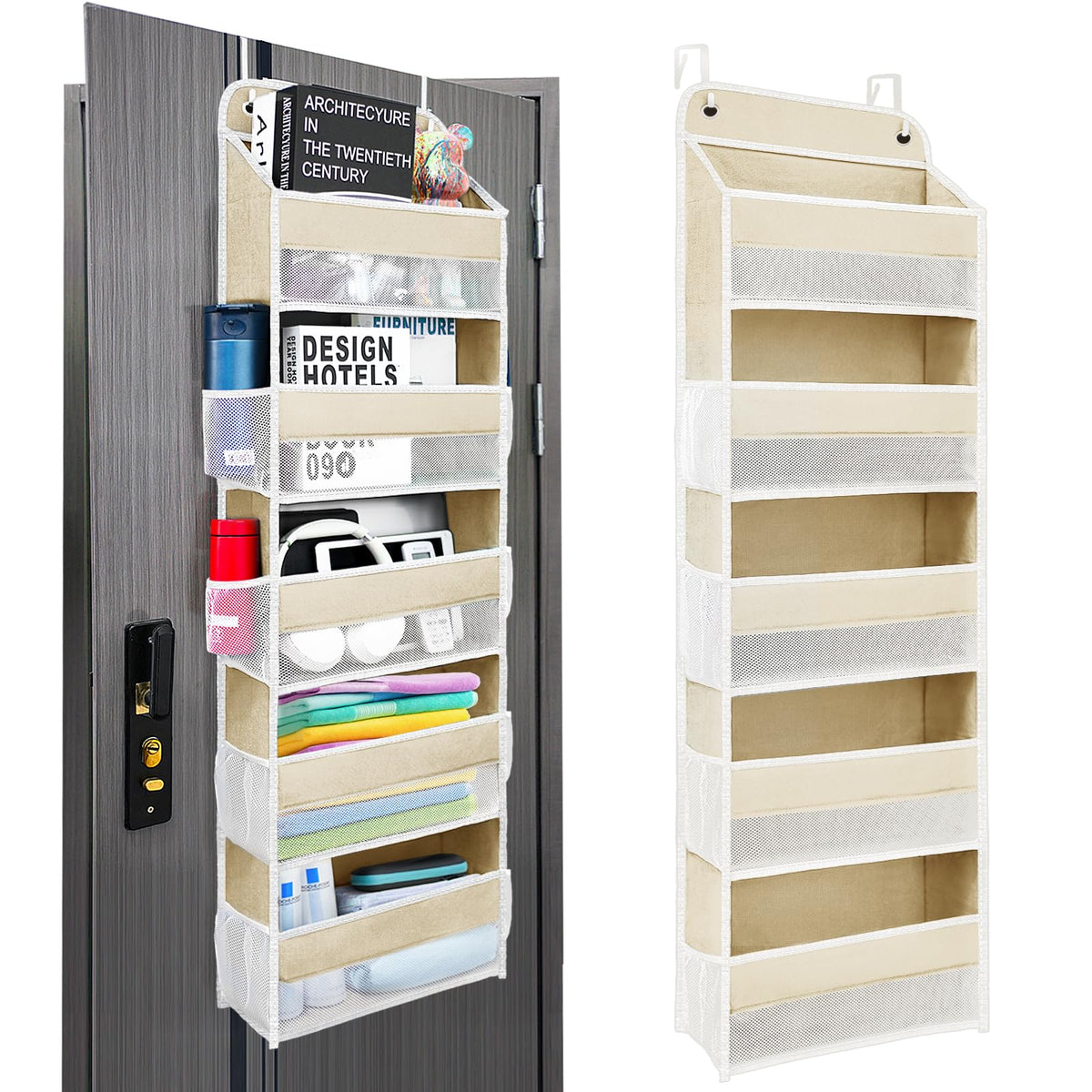 Over the Door Organizer 4 Shelves & 4 Side Pockets, Hanging Door Storage
