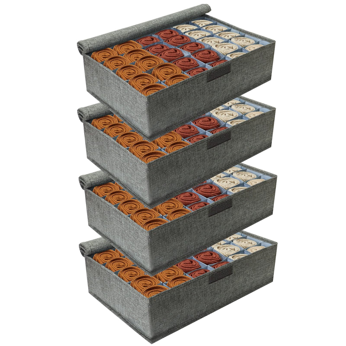 PINGMIC 2-Pack Sock & Tie Organizer with Lid, 30-Cell Foldable Storage Box