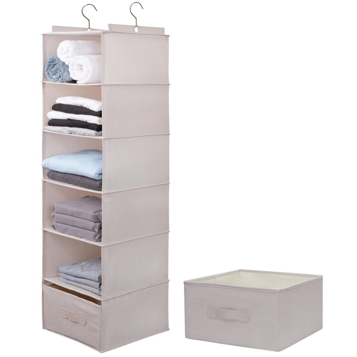 Large Hanging Sweater Organizer for Closet,Collapsible 6-Shelf Hanging Closet Shelves with Drawers, Washable (Grey-6 Shelf)