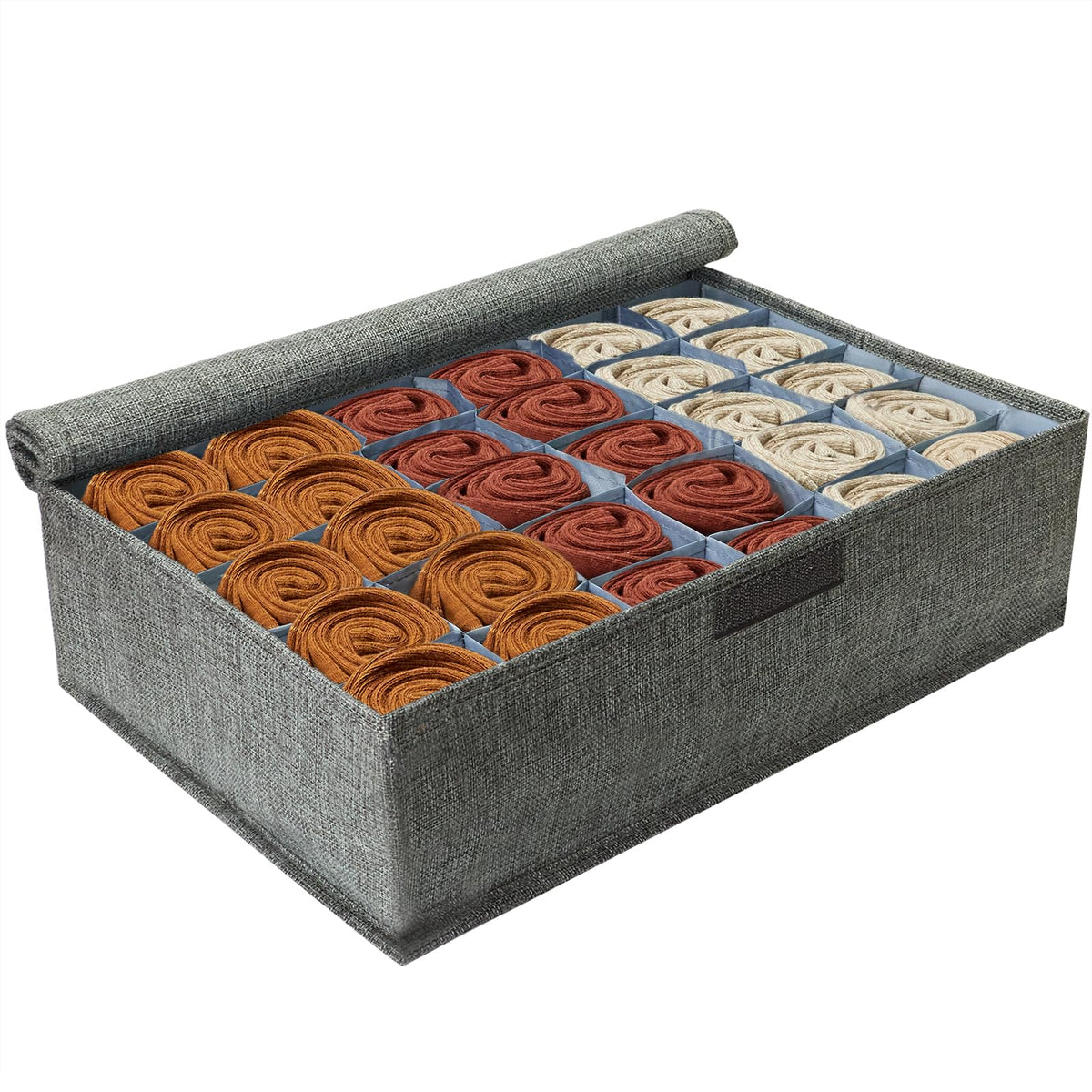 PINGMIC 2-Pack Sock & Tie Organizer with Lid, 30-Cell Foldable Storage Box