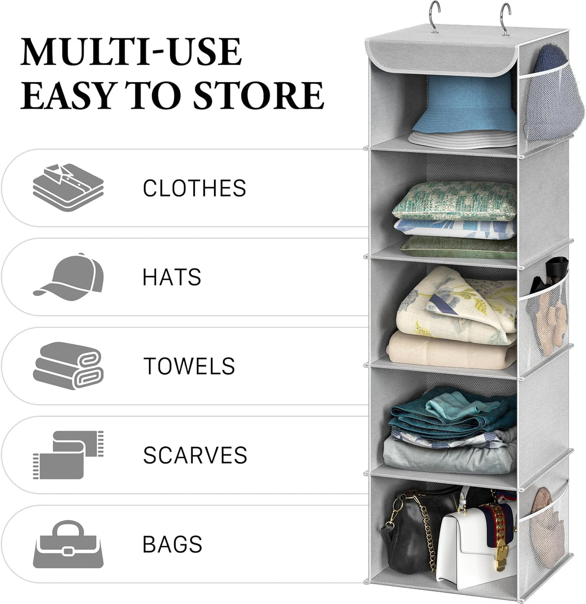 Simple Houseware 5 Shelf Hanging Closet Organizer, Gray