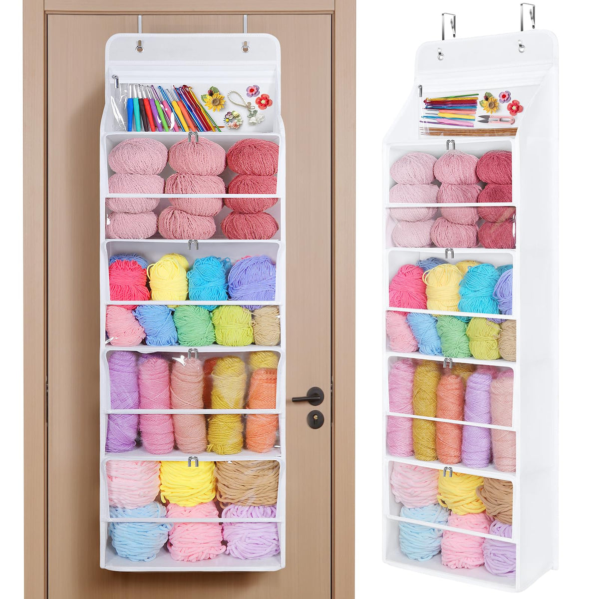 Univivi Hanging Yarn Storage Organizer, 6 Tiers Yarn Storage, Clear White