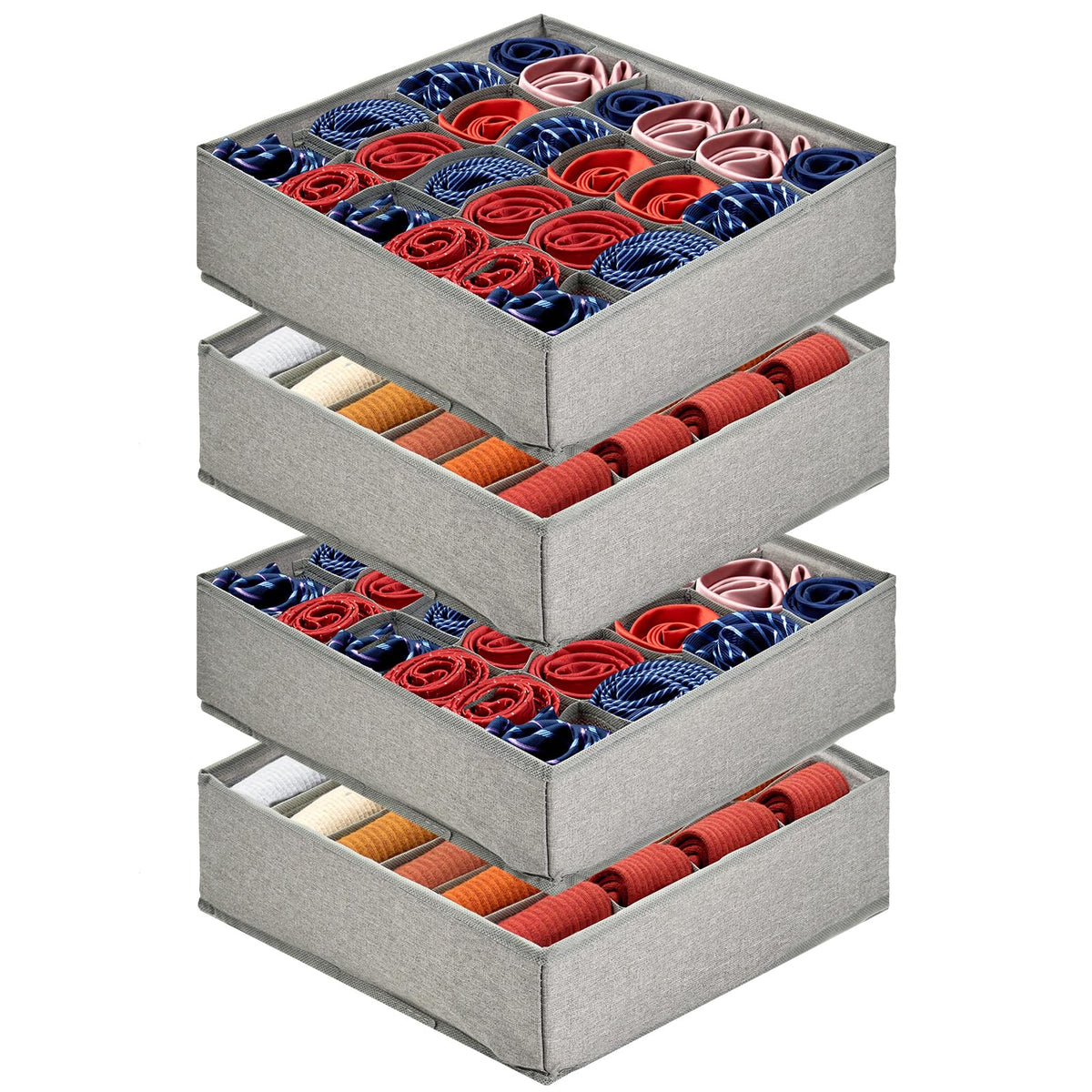 PINGMIC 2-Pack Sock & Tie Organizer with Lid, 30-Cell Foldable Storage Box