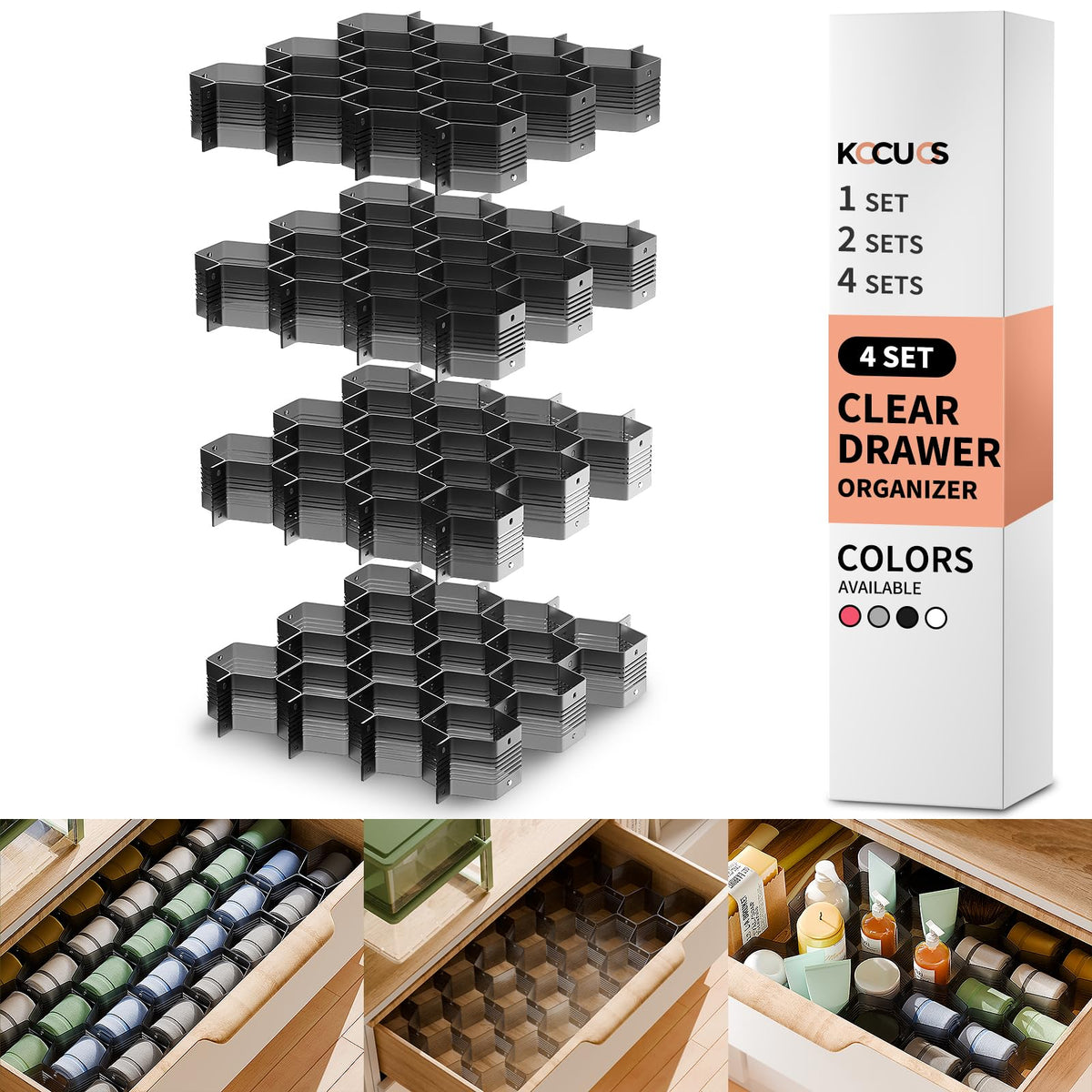 Honeycomb Separator Adjustable Drawer Organizer Divider for Underwear Belt-Scarf Socks Organizer (White(1pc))