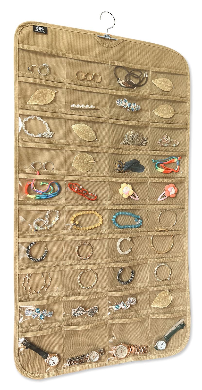 BB Brotrade Hanging Jewelry Organizer,Accessories Organizer,80 Pocket Organizer for Holding Jewelries（Beige）