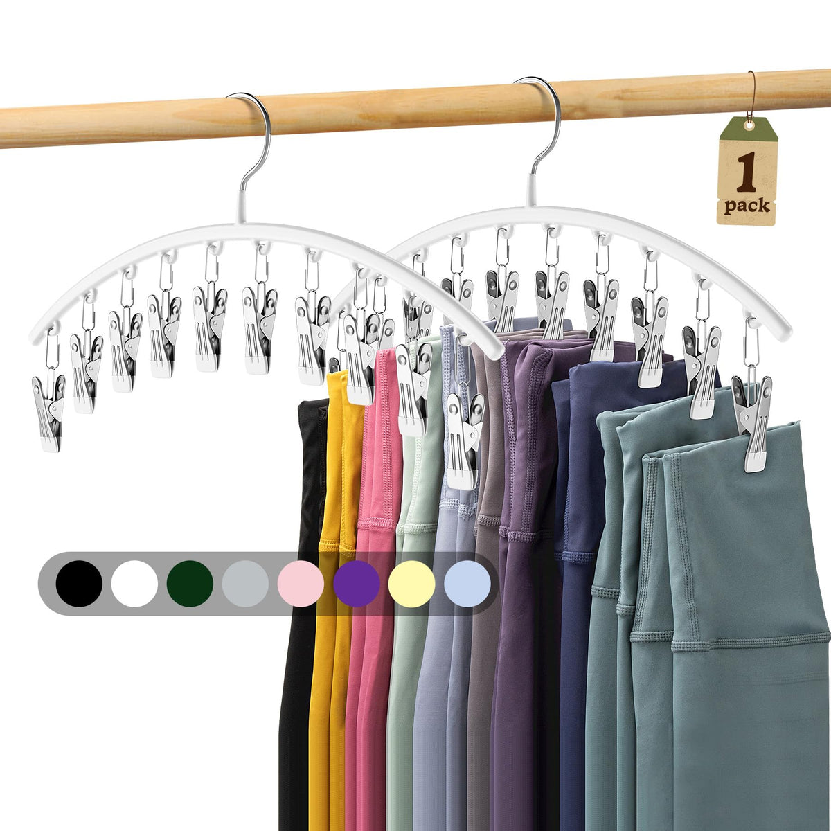 Volnamal Legging Organizer for Closet,2 Pack Metal Yoga Pants Hangers w/10 Clips Hold 20 Leggings,Space Saving Hanging Closet Organizer Clothes Hanger College Dorm Essentials Apartment Essential,Black