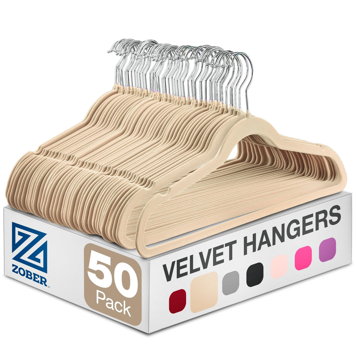 Zober Black Velvet Hangers 50 Pack, Slim Non Slip Clothes Hangers