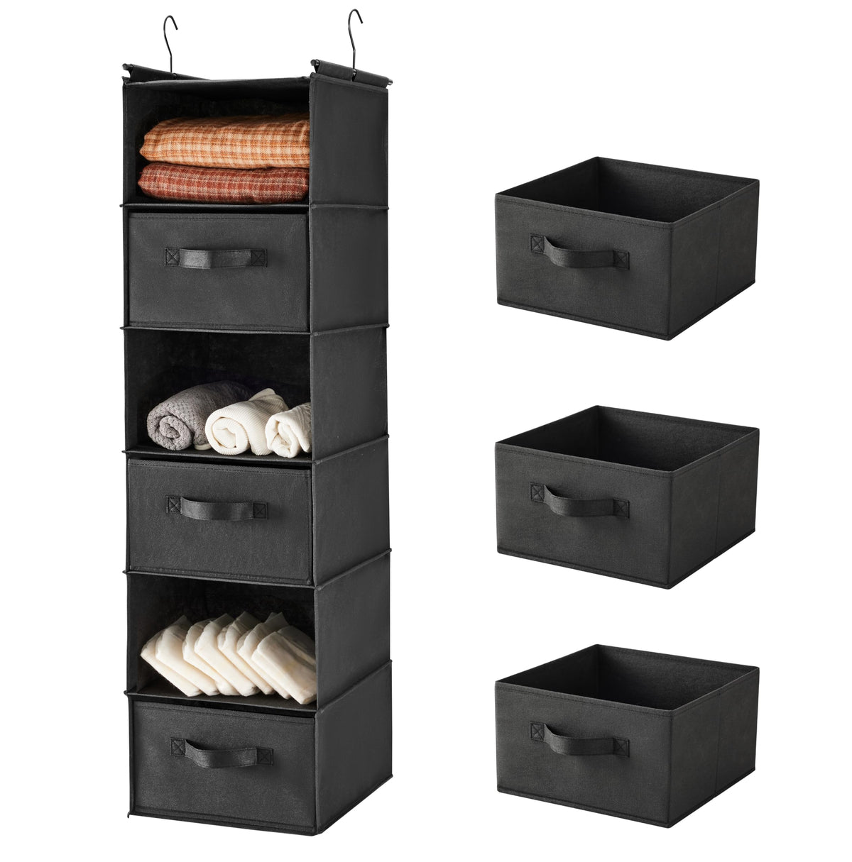 MAX Houser 6 Tier Hanging Closet Organizer with 2 Sturdy Hooks, Grey
