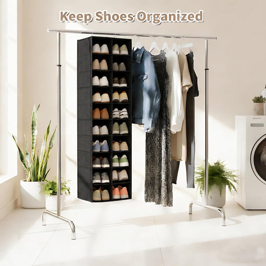 Hanging Shoe Organizer for Closet - 20 Wider Sections Closet Shoe Storage Rack, Sturdy Shoe Holder for Shoes Clothes Shirts, Reinforced Support Panels & Stainless Steel Frame