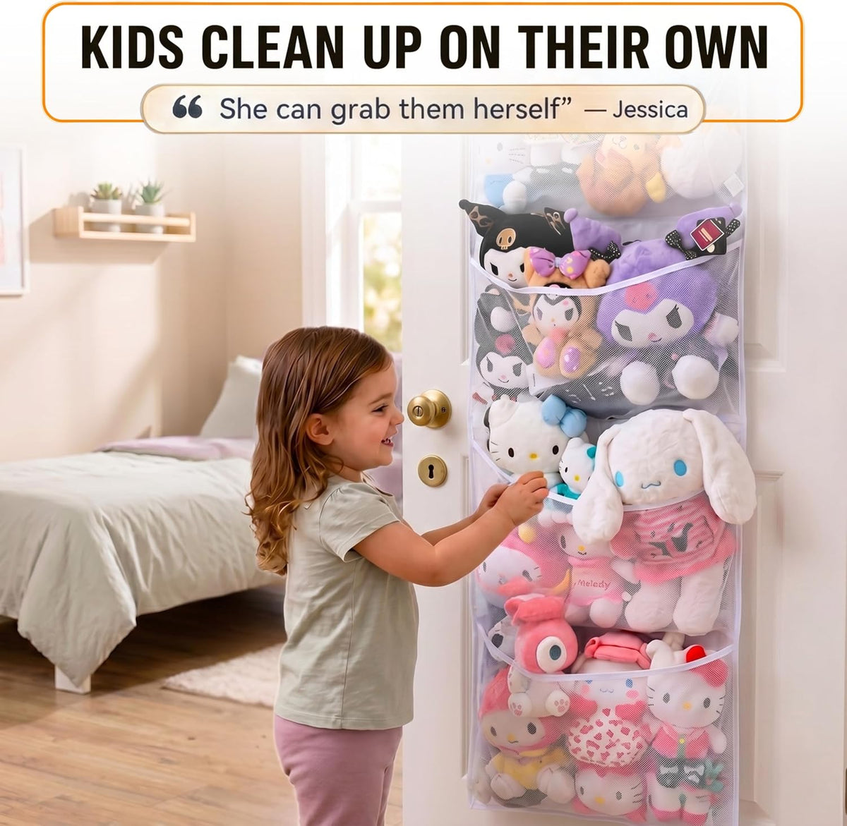 Honeyera The Original Stuffed Animal Storage (Patented) - Over Door Organizer for Stuffies, Baby Ideas Holder, Toy Plush Hammock Hanging Net Big Girls Toddler Large Bag Animals Stuffy Behind