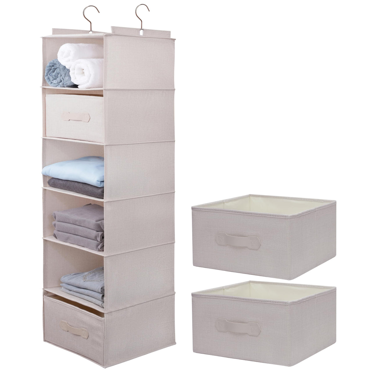 Large Hanging Sweater Organizer for Closet,Collapsible 6-Shelf Hanging Closet Shelves with Drawers, Washable (Grey-6 Shelf)