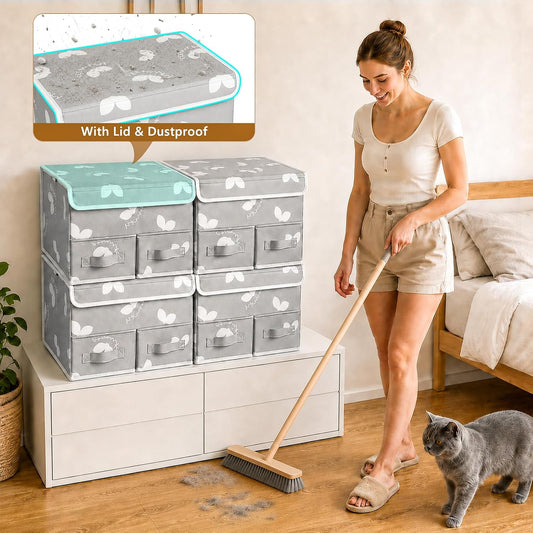 EASEVE Sock Underwear Drawer Divider - Closet Organizers and Dresser Organizer Wardrobe Clothes Box Storage Bins with Lid for Bra, Leggings, Shirt, Panty (1 Pack, Grey)