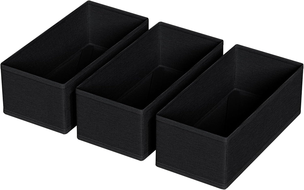 3 PACK Drawer Organizer Clothes，drawer Divider， Dresser Drawer Storage for Sock, Underwear, Bra，Panties，Belt, Tie, Stockings, Leggings & Accessories (Black)