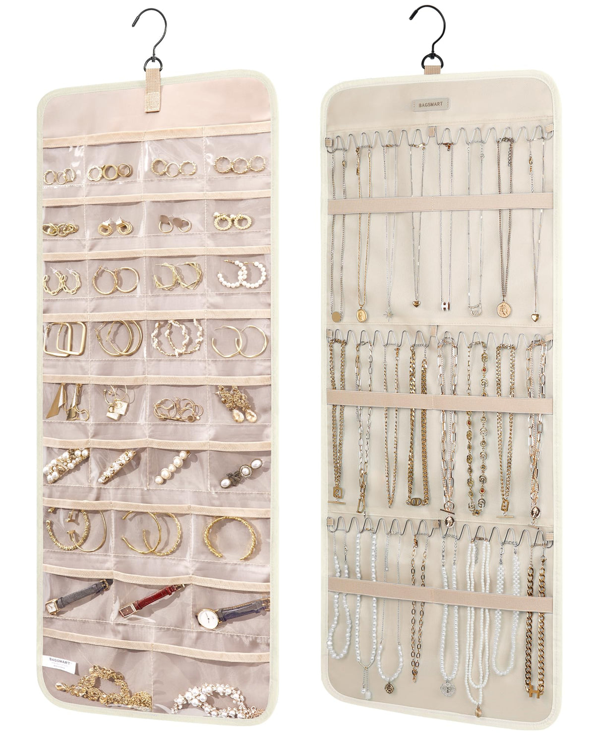 BAGSMART Hanging Jewelry Organizer Necklace/Earring/Ring 2-Sided L Black