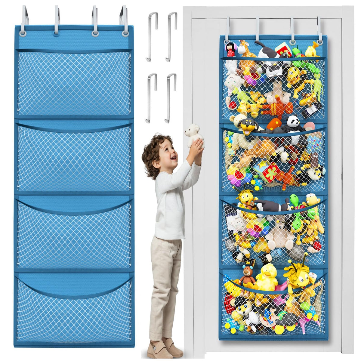 Honeyera The Original Stuffed Animal Storage (Patented) - Over Door Organizer for Stuffies, Baby Ideas Holder, Toy Plush Hammock Hanging Net Big Girls Toddler Large Bag Animals Stuffy Behind