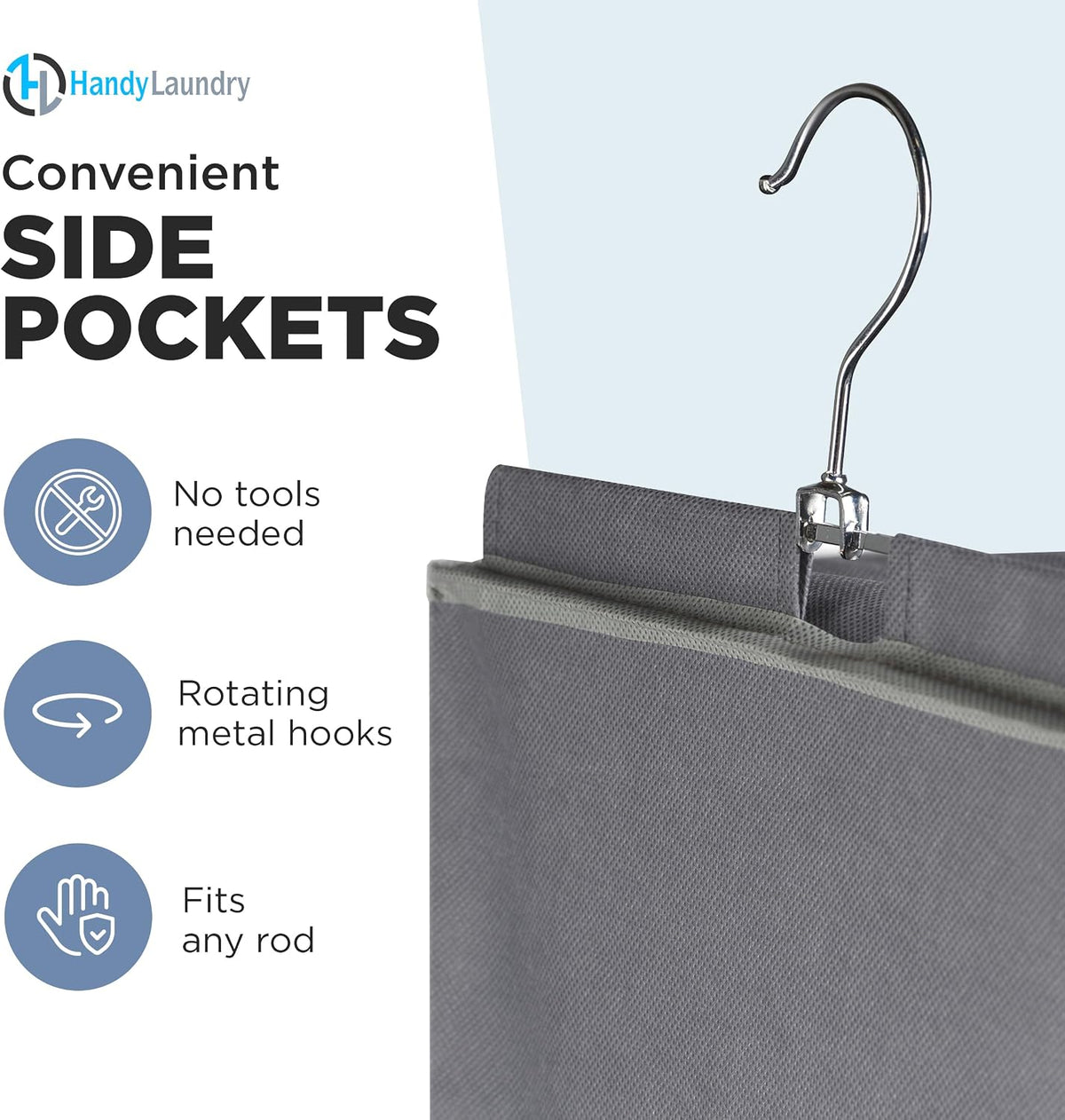 Handy Laundry Hanging Closet Organizer - 6 Shelf Storage for Clothes, Sweaters, Shoes & Accessories - Space-Saving Wardrobe Shelves with Hooks for Dorm, RV & Small Closet Organization (Grey)