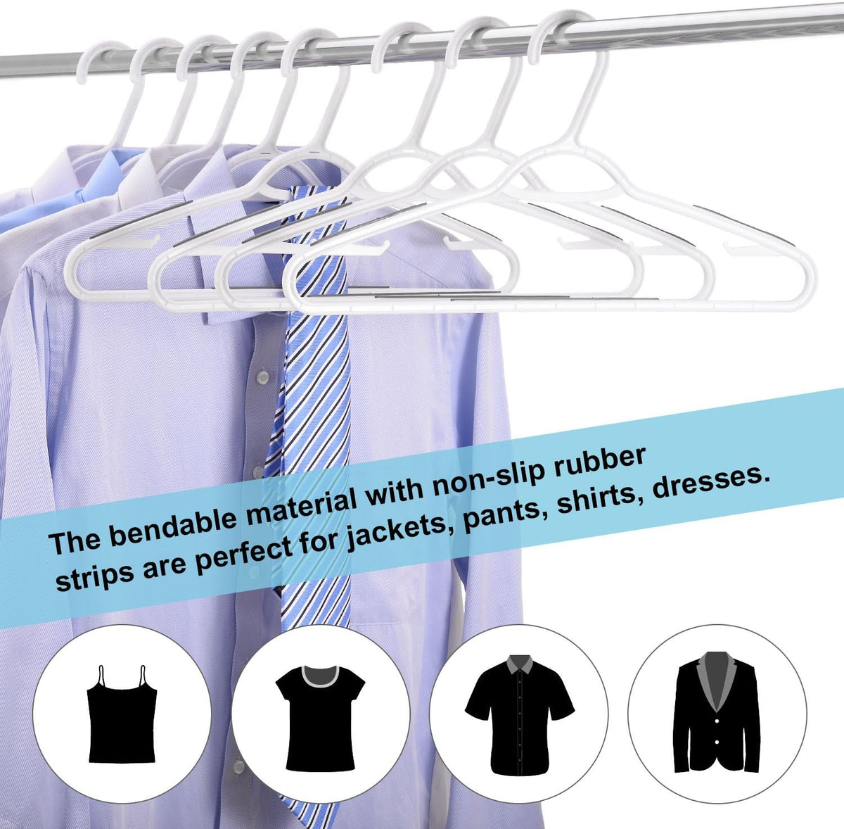 Plastic Clothes Hangers 30 Pack, Non Slip Coat Hanger Grey