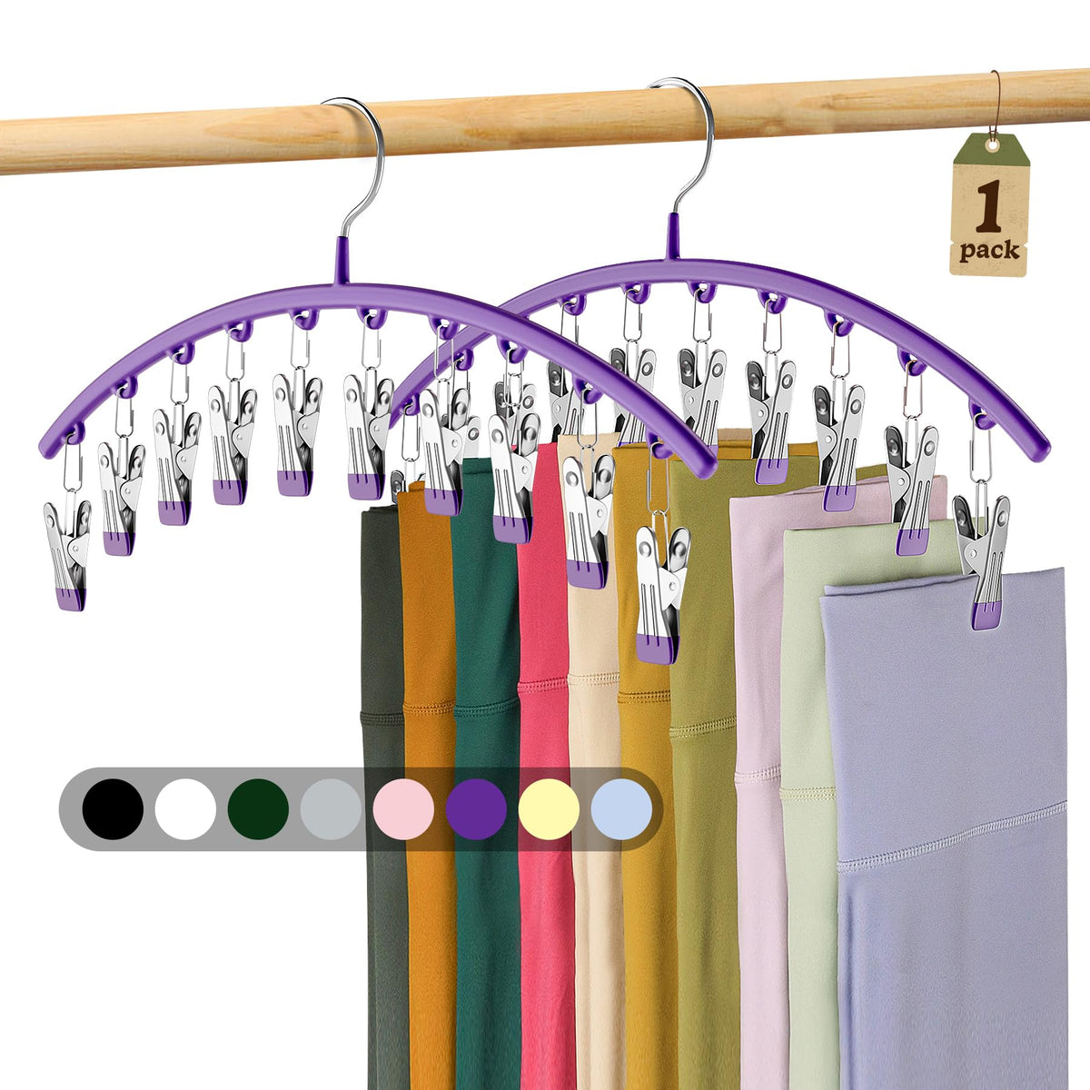 Volnamal Legging Organizer for Closet,2 Pack Metal Yoga Pants Hangers w/10 Clips Hold 20 Leggings,Space Saving Hanging Closet Organizer Clothes Hanger College Dorm Essentials Apartment Essential,Black