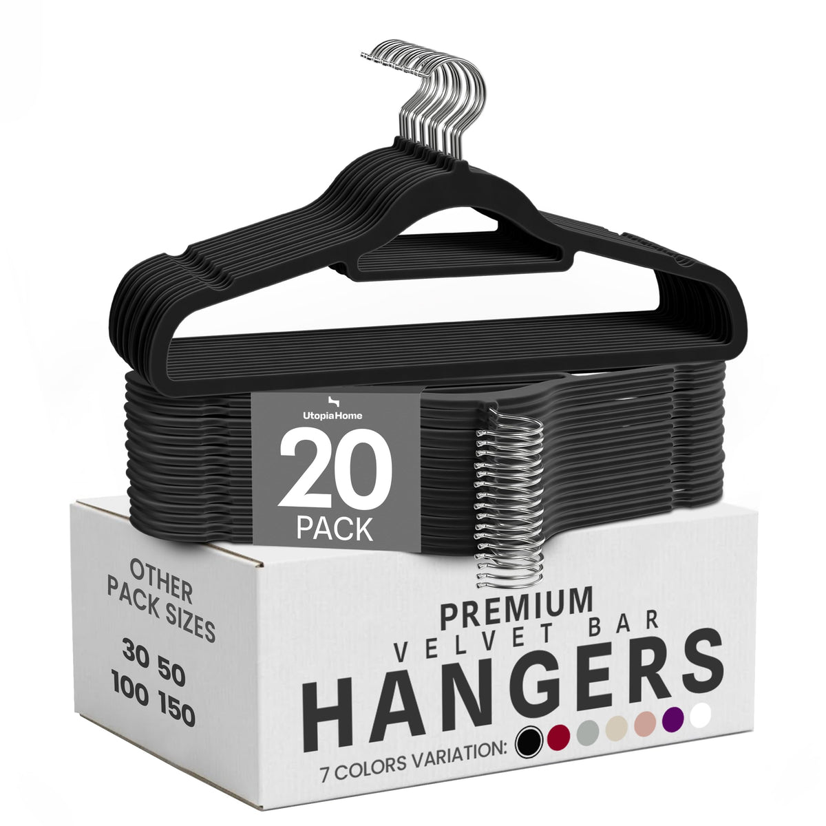 Utopia Home Velvet Hangers 100 Pack – Premium Hangers with Tie Bar - Black