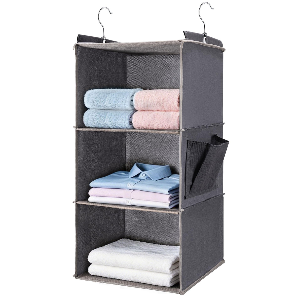 Hanging Closet Organizer and Shelves,4 Shelves with 1 Side Pockets (Grey)