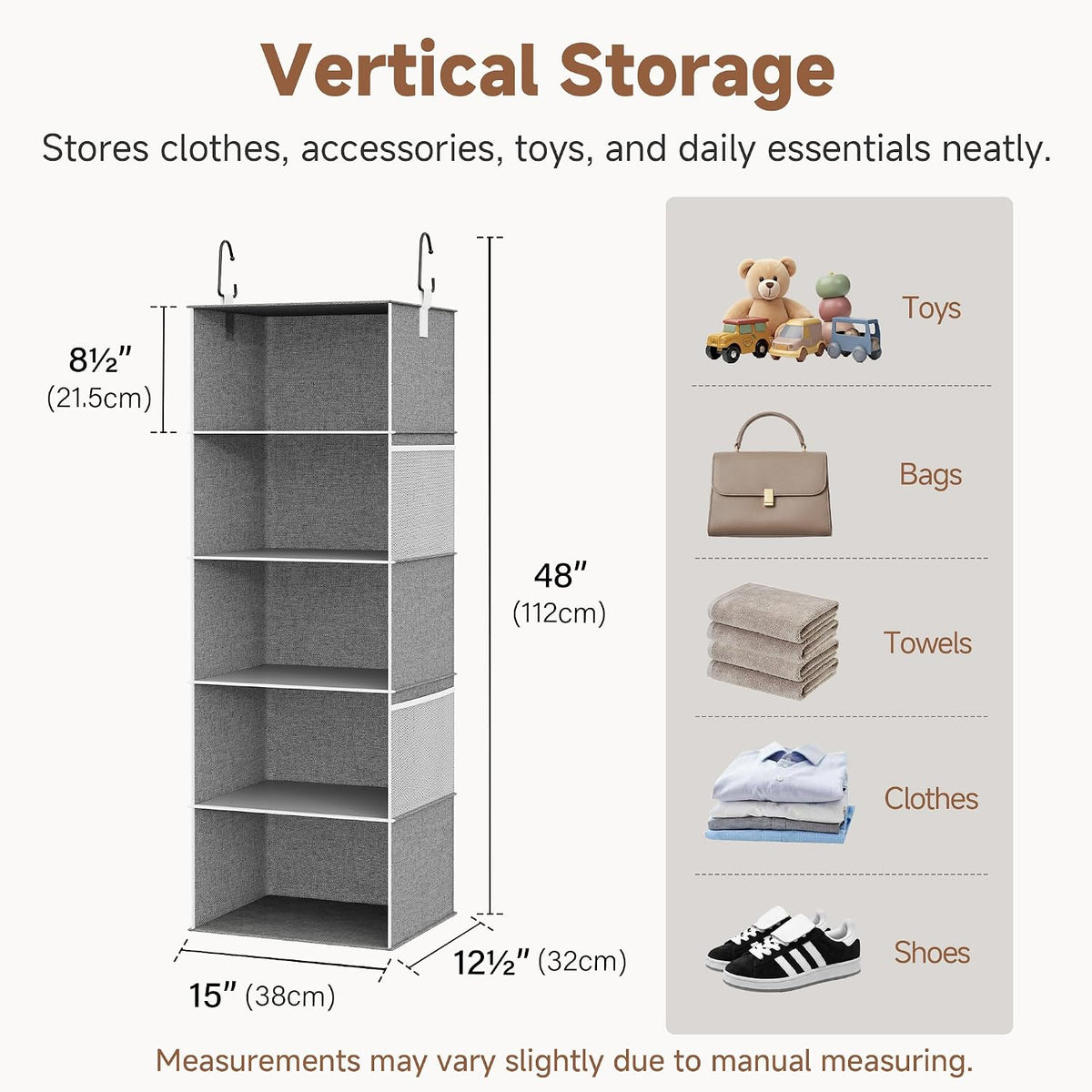 StorageWorks Hanging Closet Organizer for Small Closets, 5 Shelf
