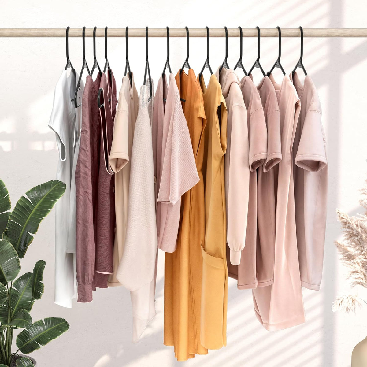 Plastic Hangers 50 Pack Black - Clothes Hangers - Makes The Perfect Coat Hanger and General Space Saving Hangers for Closet and New Apartment Essentials - Percheros Ganchos para Colgar Ropa Hangars