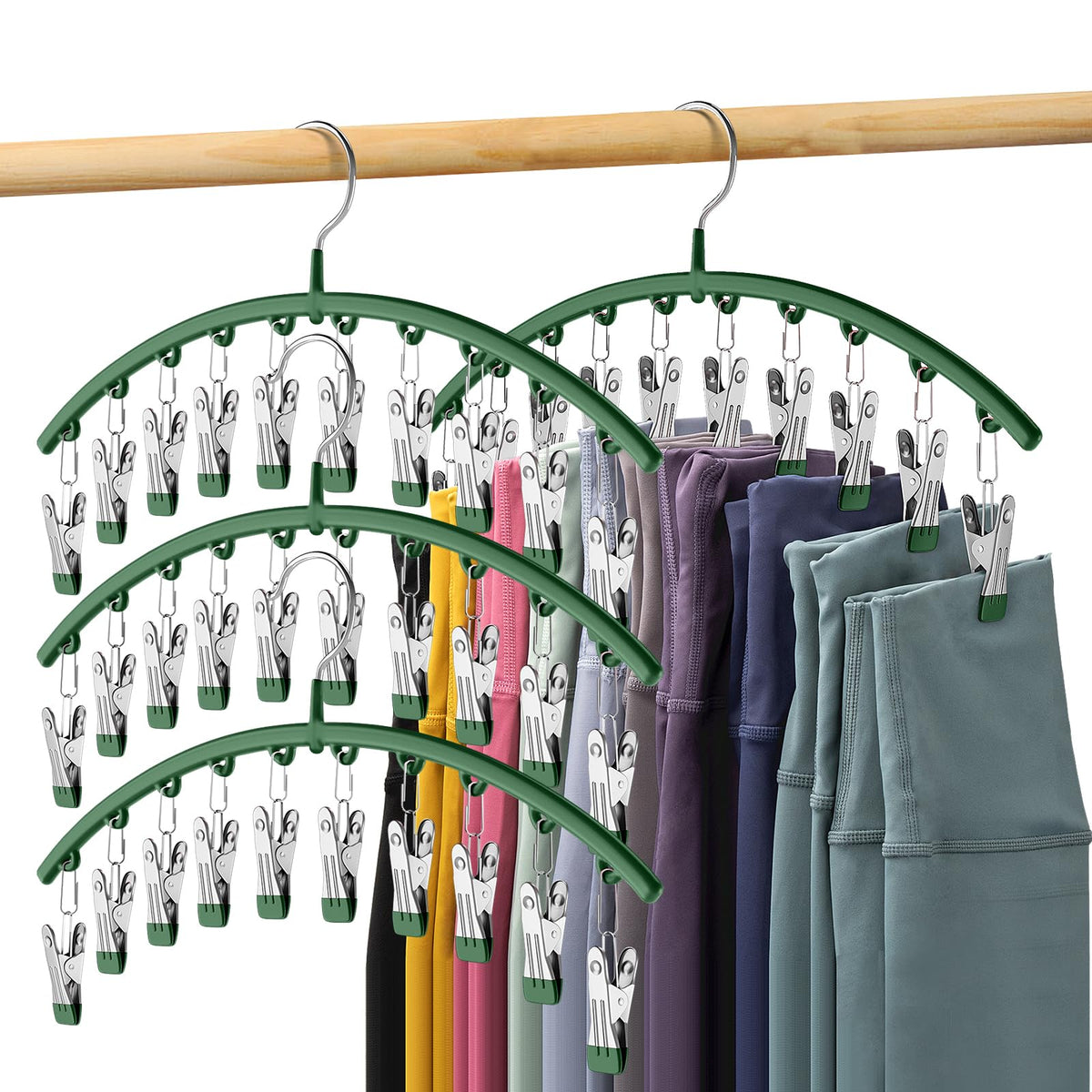 Volnamal Legging Organizer for Closet,2 Pack Metal Yoga Pants Hangers w/10 Clips Hold 20 Leggings,Space Saving Hanging Closet Organizer Clothes Hanger College Dorm Essentials Apartment Essential,Black