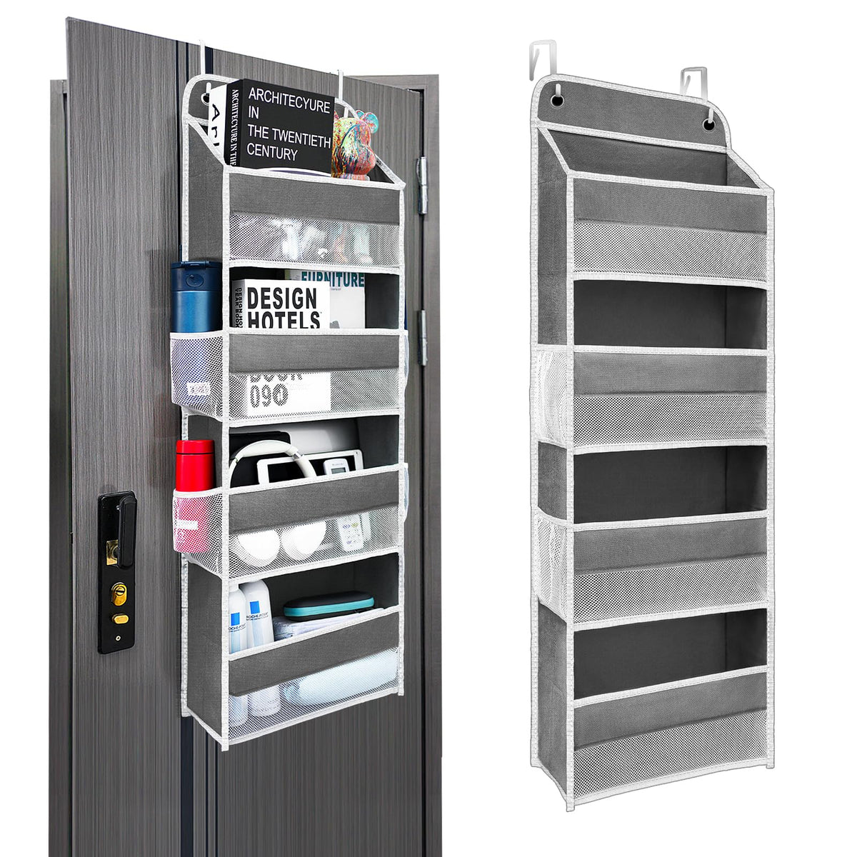 Over the Door Organizer 4 Shelves & 4 Side Pockets, Hanging Door Storage