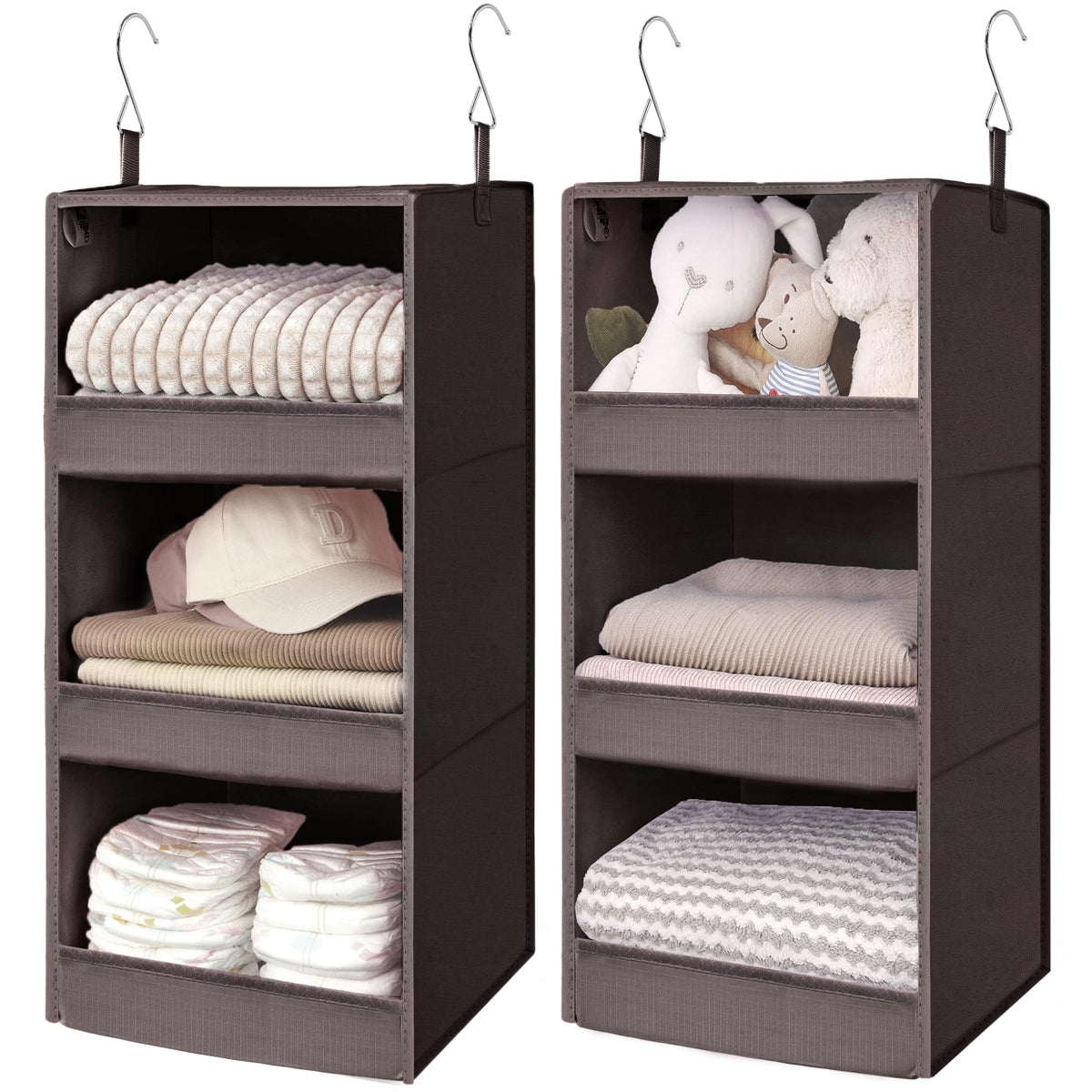 GRANNY SAYS 3-Shelf Hanging Closet Organizer, Foldable Storage, Gray