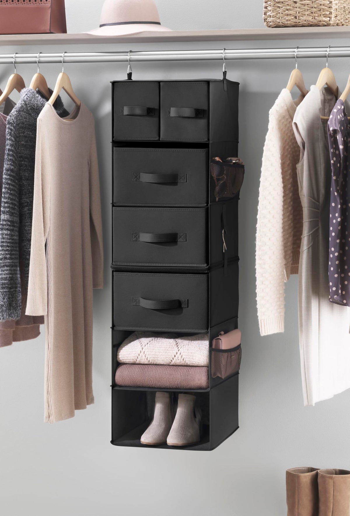 Whitmor 5 Section Closet Organizer - Hanging Shelves with Sturdy Metal Frame
