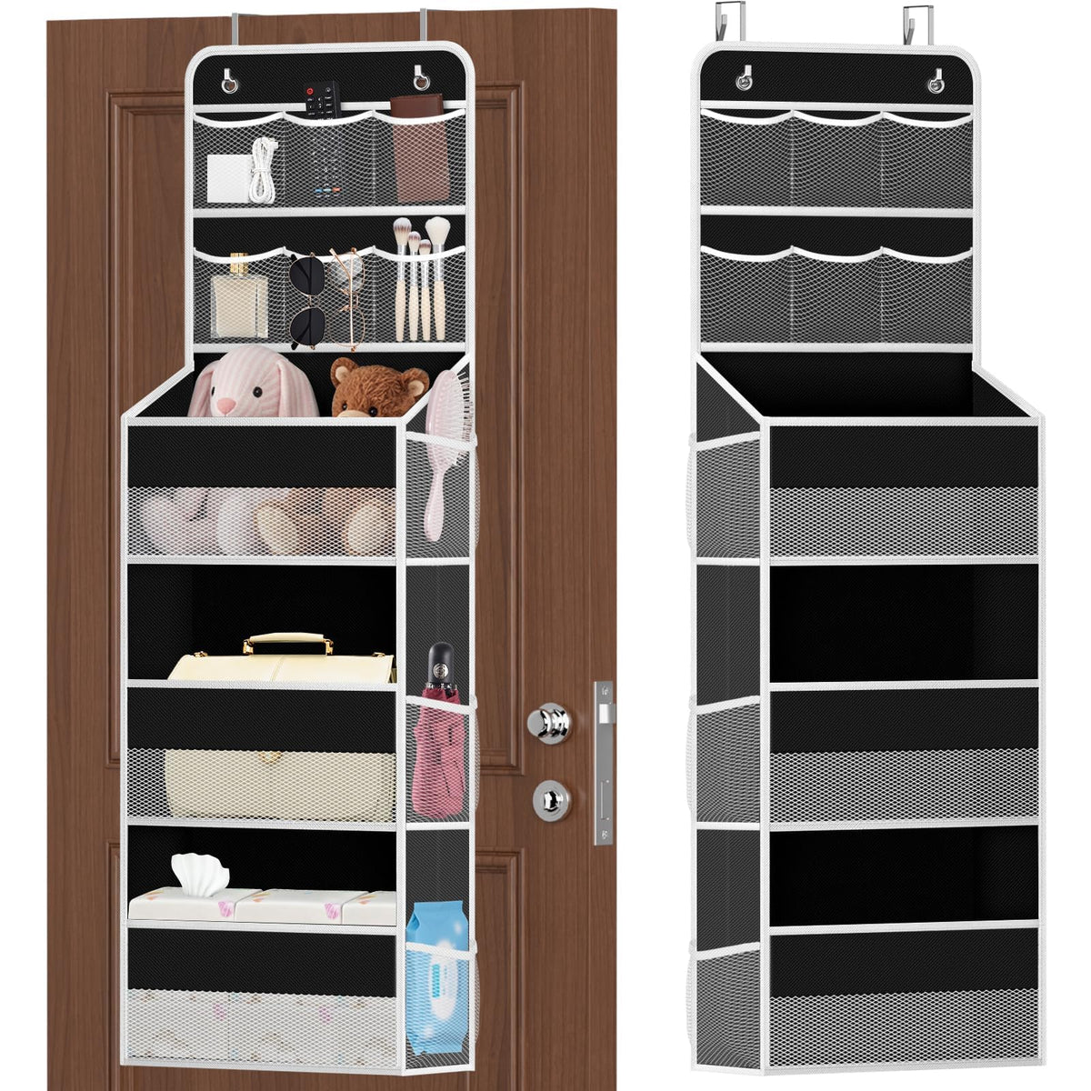 SpaceHacks 5-Tier Over the Door Organizer with Mesh Pockets, Dark Grey