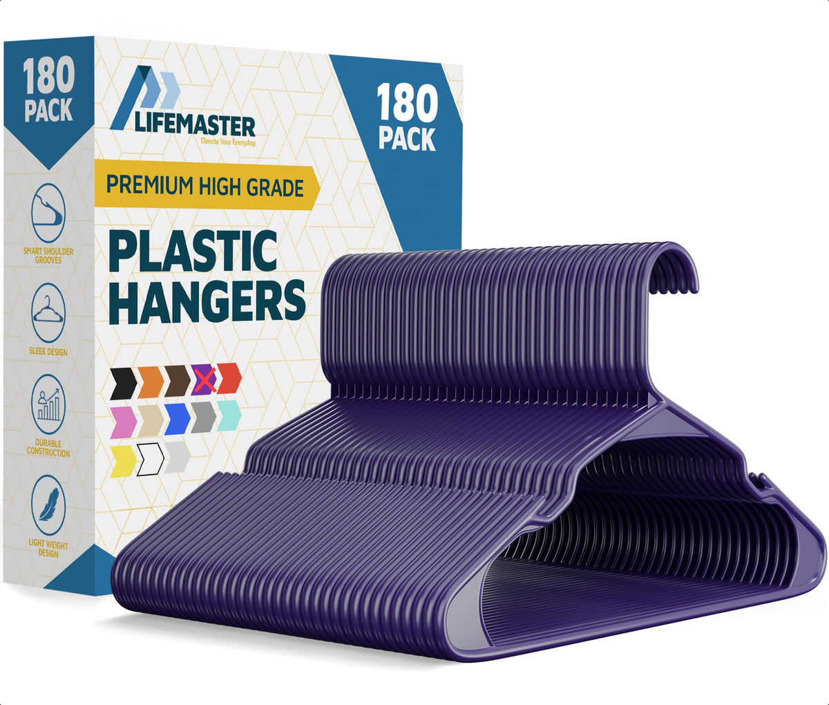 Lifemaster Plastic Clothes Hanger Set - 30 Pieces Versatile, Lightweight, Space-Saving, Non-Slip, Slim Designed, Dry and Wet Clothes Hanger Set - White