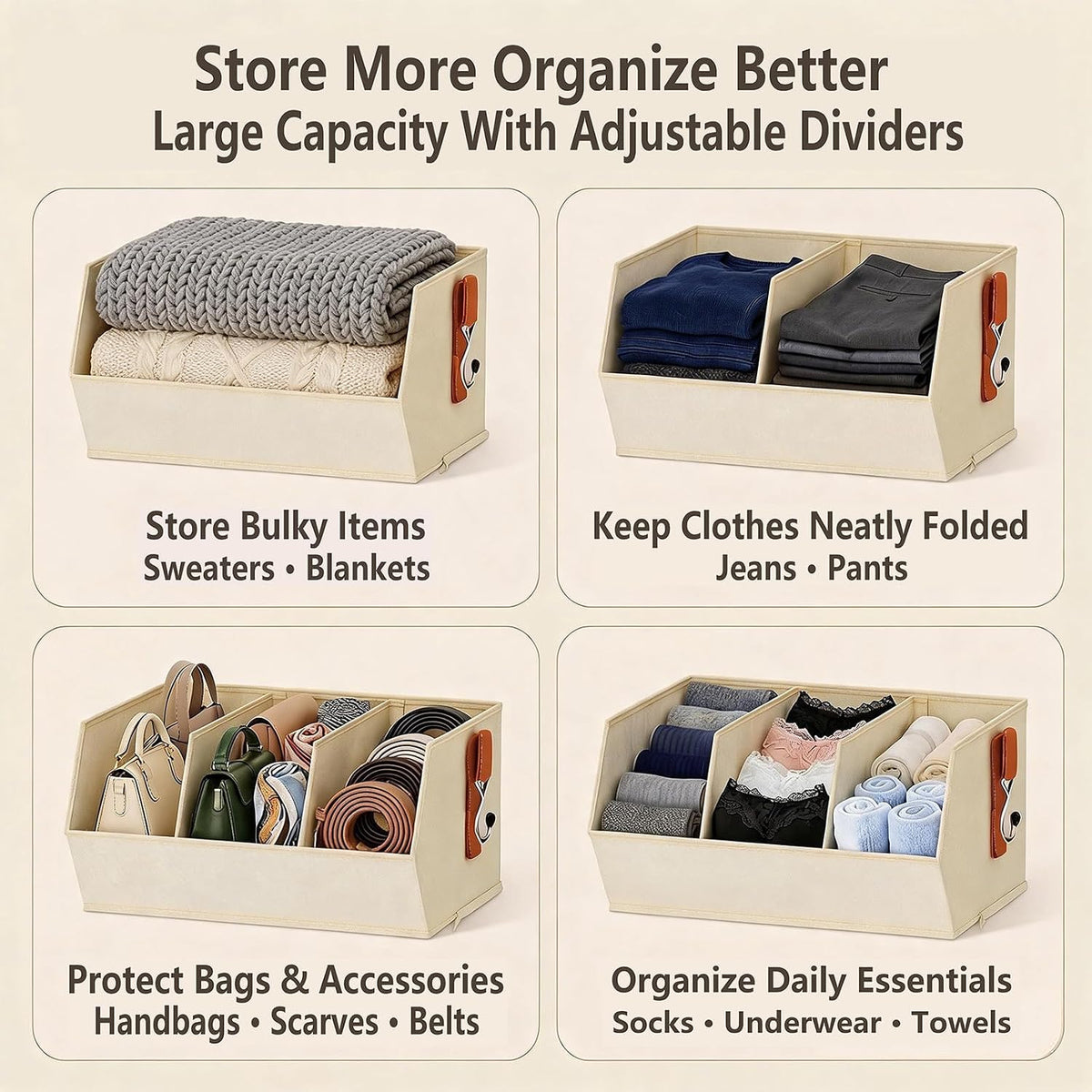BABUFINE Hanging Closet Organizer, 4-Tier Wide Shelves with Cover, Divider