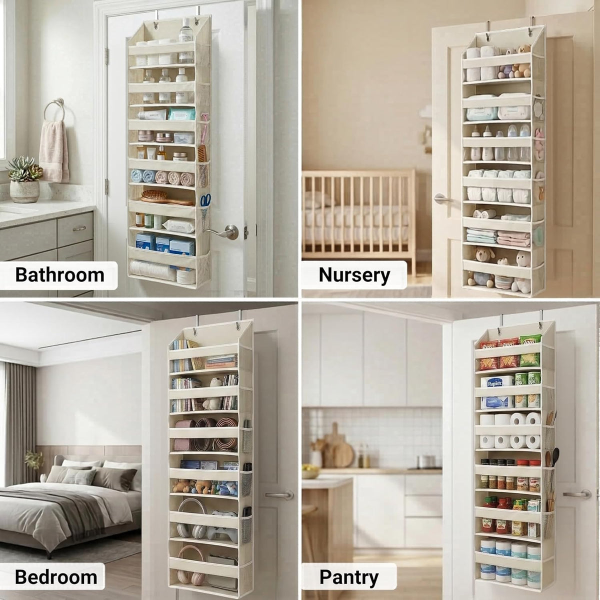 HOMELUX THEORY Over the Door Organizer, 6-Tier, 100D Fabric, Ivory 1pc
