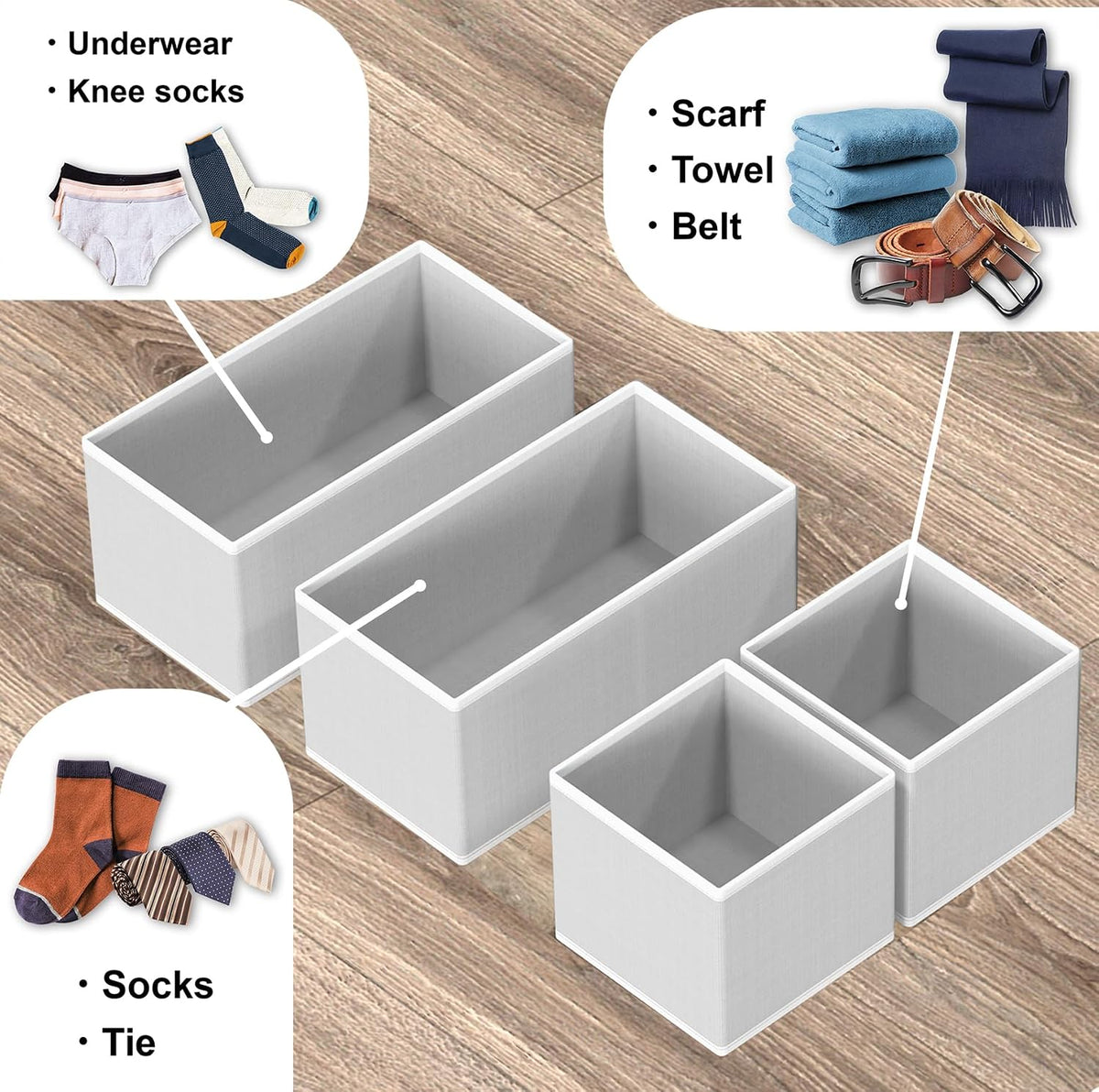 Simple Houseware Underwear Drawer Organizer, Set of 4, Gray