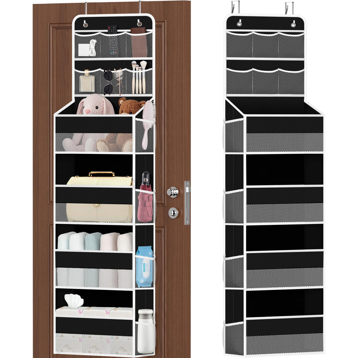SpaceHacks 5-Tier Over the Door Organizer with Mesh Pockets, Dark Grey