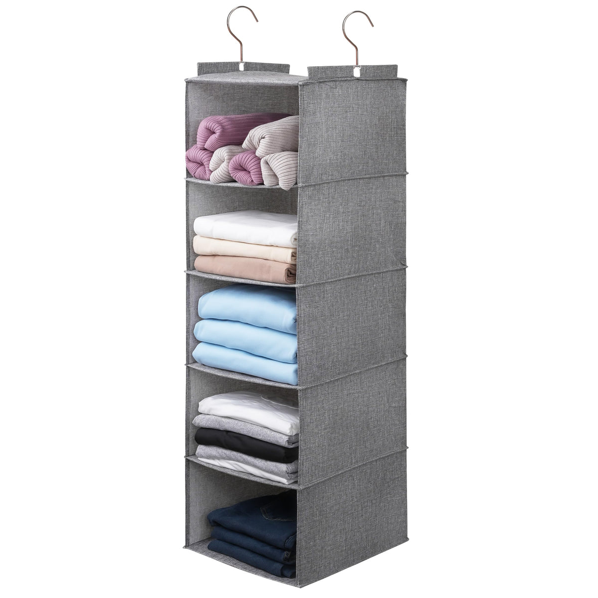 Large Hanging Sweater Organizer for Closet,Collapsible 6-Shelf Hanging Closet Shelves with Drawers, Washable (Grey-6 Shelf)