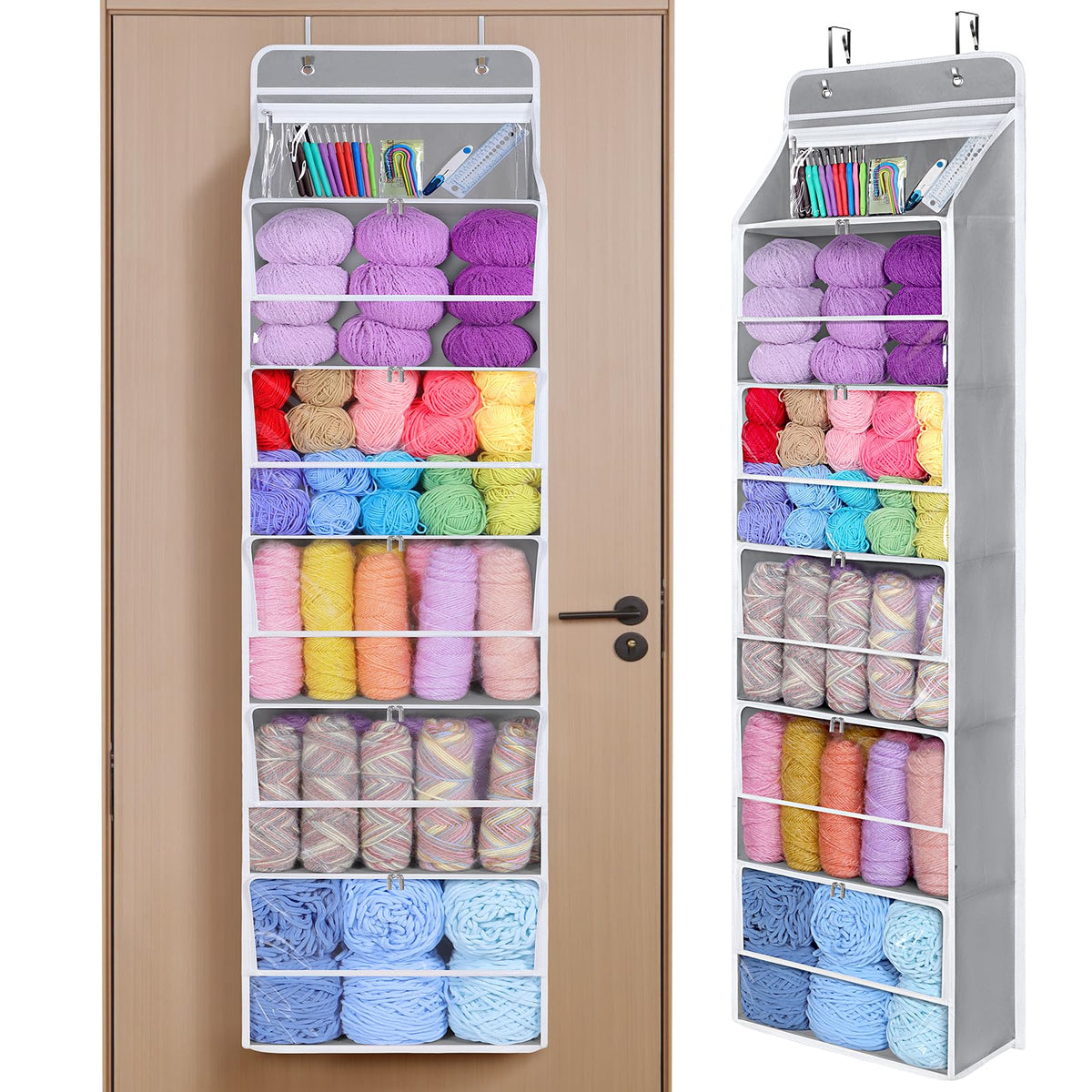 Univivi Hanging Yarn Storage Organizer, 6 Tiers Yarn Storage, Clear White
