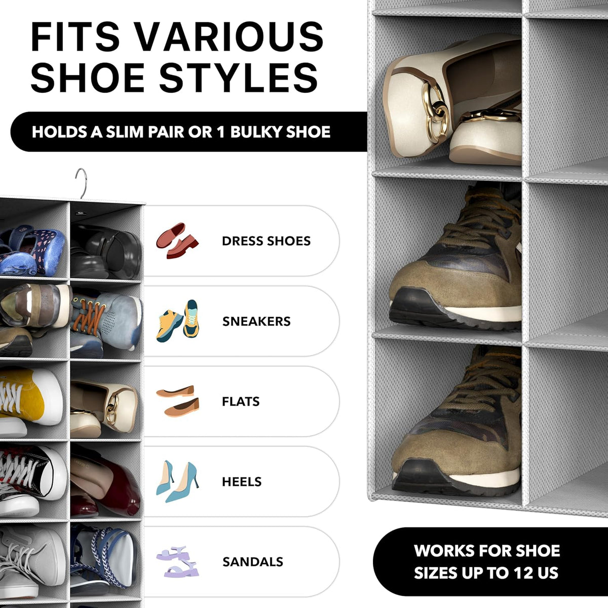 Simple Houseware 20 Section Shelves Hanging Shoes Organizer, Gray