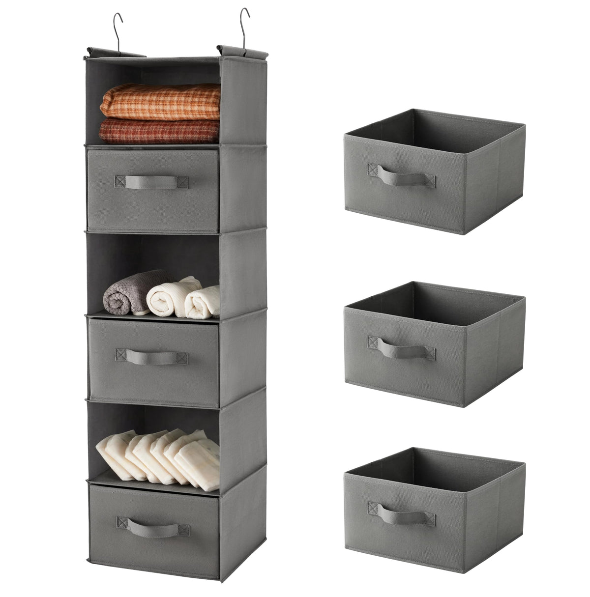 MAX Houser 6 Tier Shelf Hanging Closet Organizer with 2 Hooks, Beige