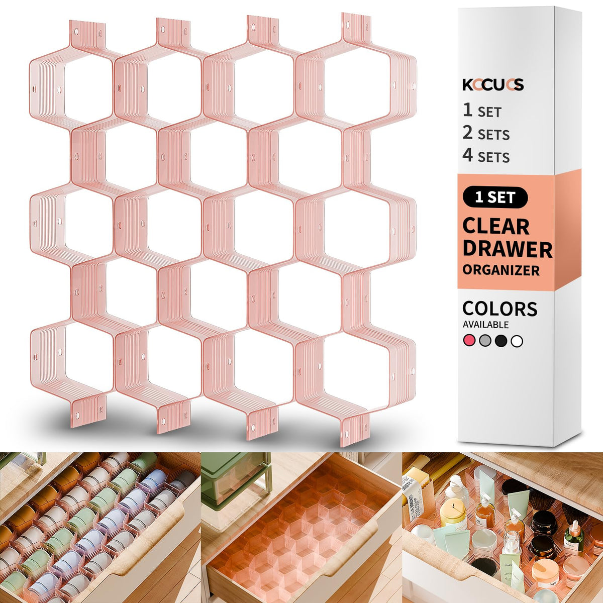 Honeycomb Separator Adjustable Drawer Organizer Divider for Underwear Belt-Scarf Socks Organizer (White(1pc))