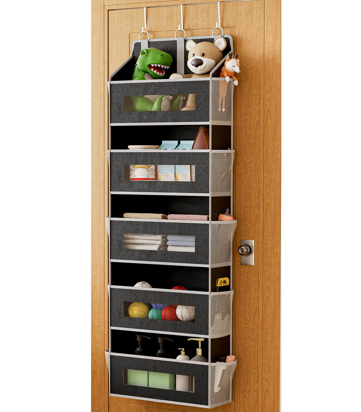 2 Pack 5 Tier Over the Door Organizer for Bathroom, Bedroom, Pantry, Grey