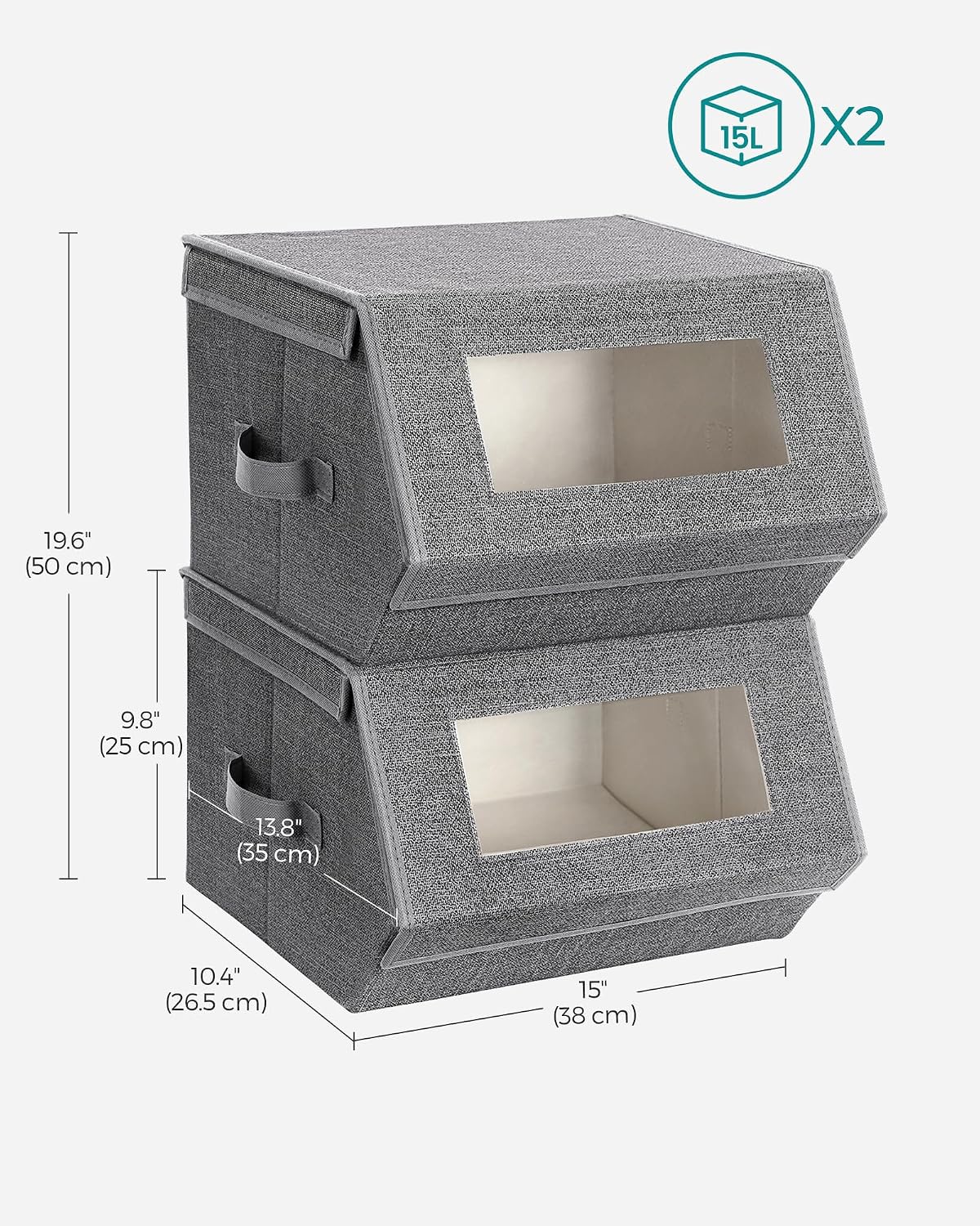 SONGMICS Stackable Storage Bins, Set of 2, with Lids and Front Windows